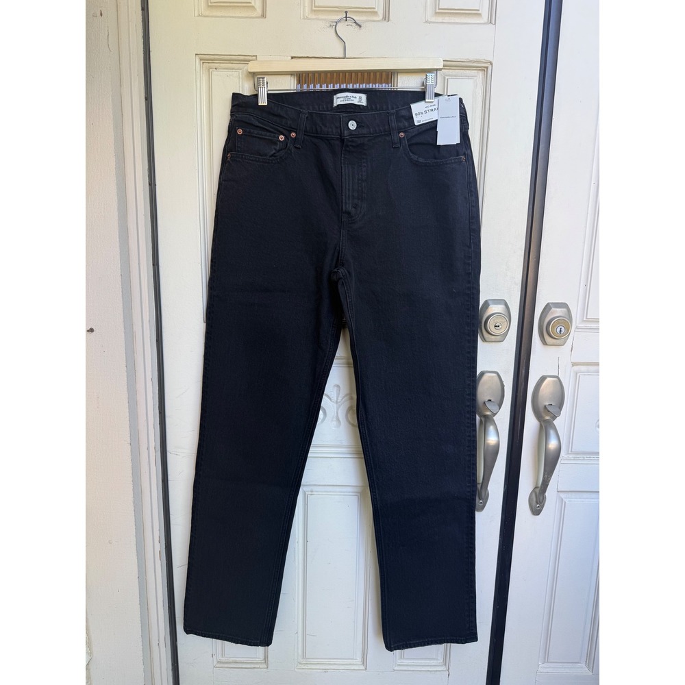 Abercrombie & Fitch 90s Straight Mid Rise Black Jeans Size 32 Extra Long NWT
